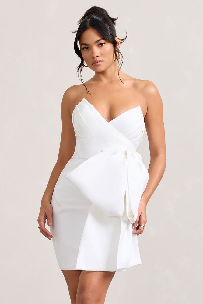 Winner White Bandeau Mini Dress With Oversized Bow Club L London - USA Winner White Bandeau Mini Dress With Oversized Bow Club L London - USA