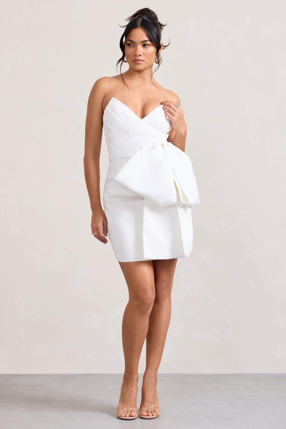 Winner White Bandeau Mini Dress With Oversized Bow Club L London - USA Winner White Bandeau Mini Dress With Oversized Bow Club L London - USA