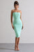 My Girl | Iced Green Strapless Bodycon Ruched Mesh Midi Dress