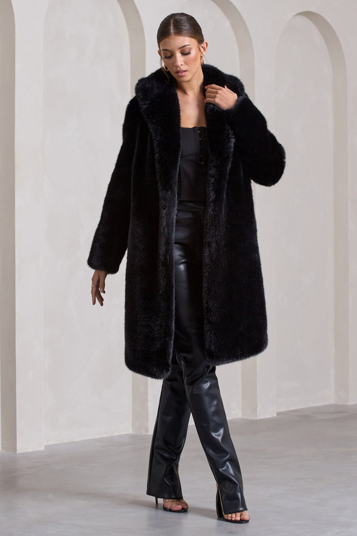 Slopeside Black Long Belted Faux Fur Coat – Club L London - USA