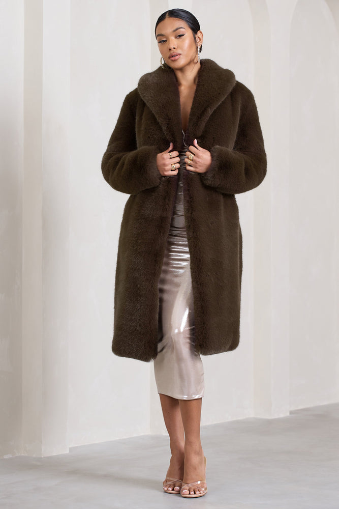 Slopeside Cream Long Belted Faux Fur Coat – Club L London - USA