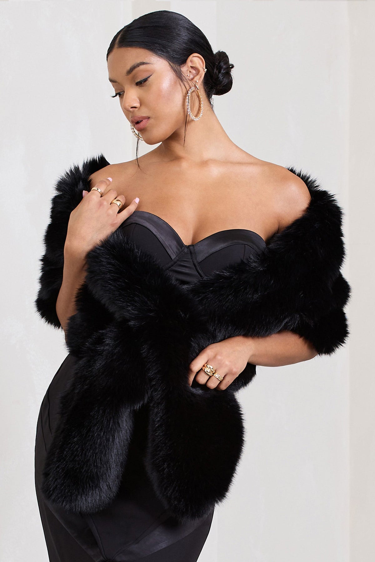 Faux Fur Evening Shawl Black - JA'dore La Robe – Dress Hire