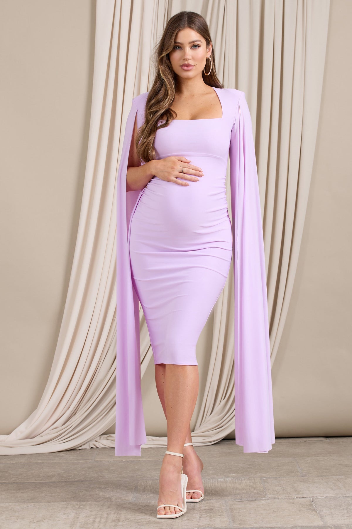 Meaningful Lilac Maternity Midi Dress With Cape Sleeves – Club L