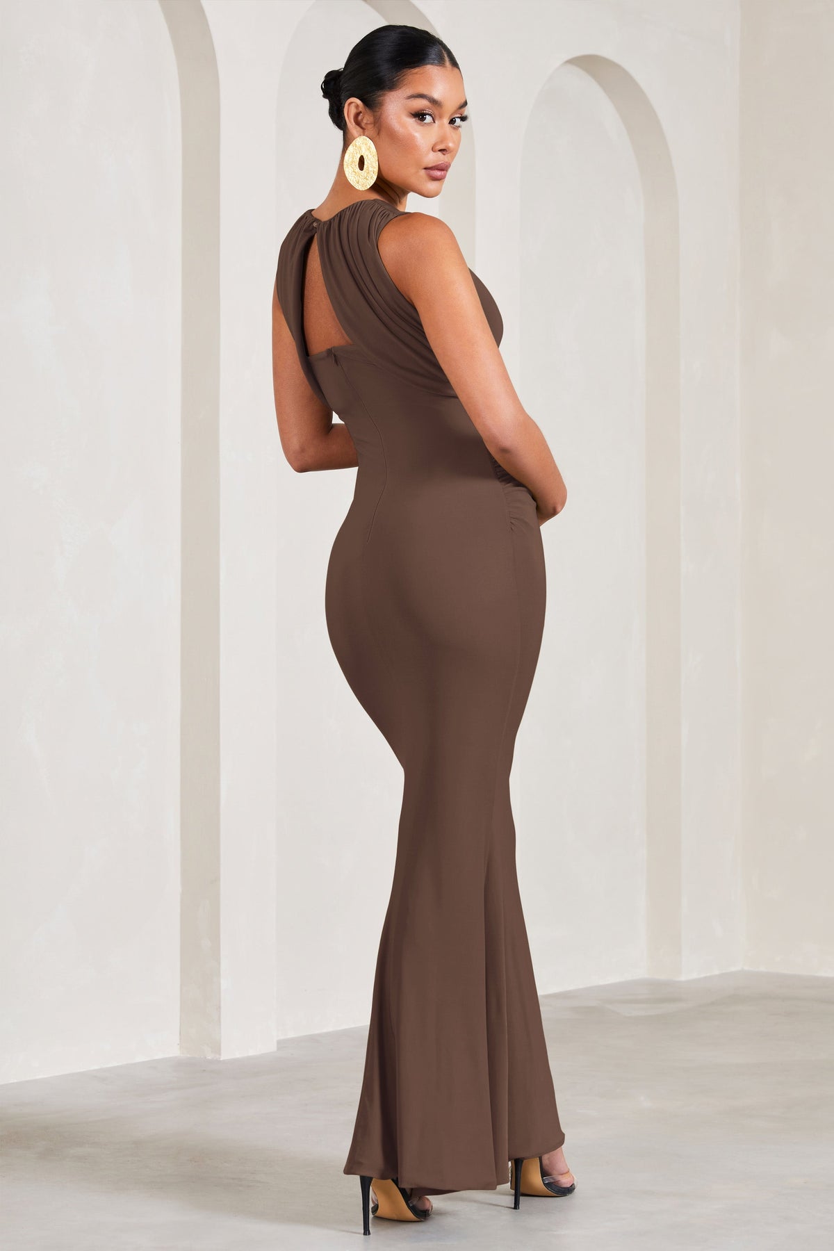Brown Backless Maxi Dress - Backless Lacy Dress - Ruched Dress - Lulus