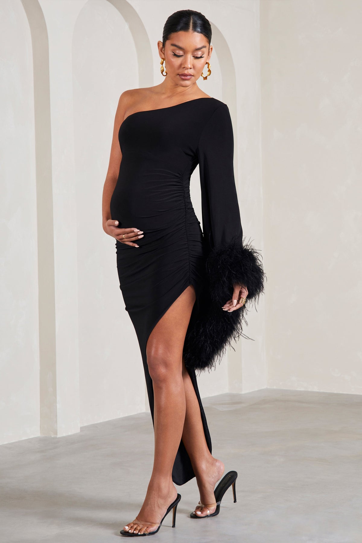 With A Flourish Black Asymmetric One-Sleeved Maternity Maxi Dress Wi – Club  L London - USA
