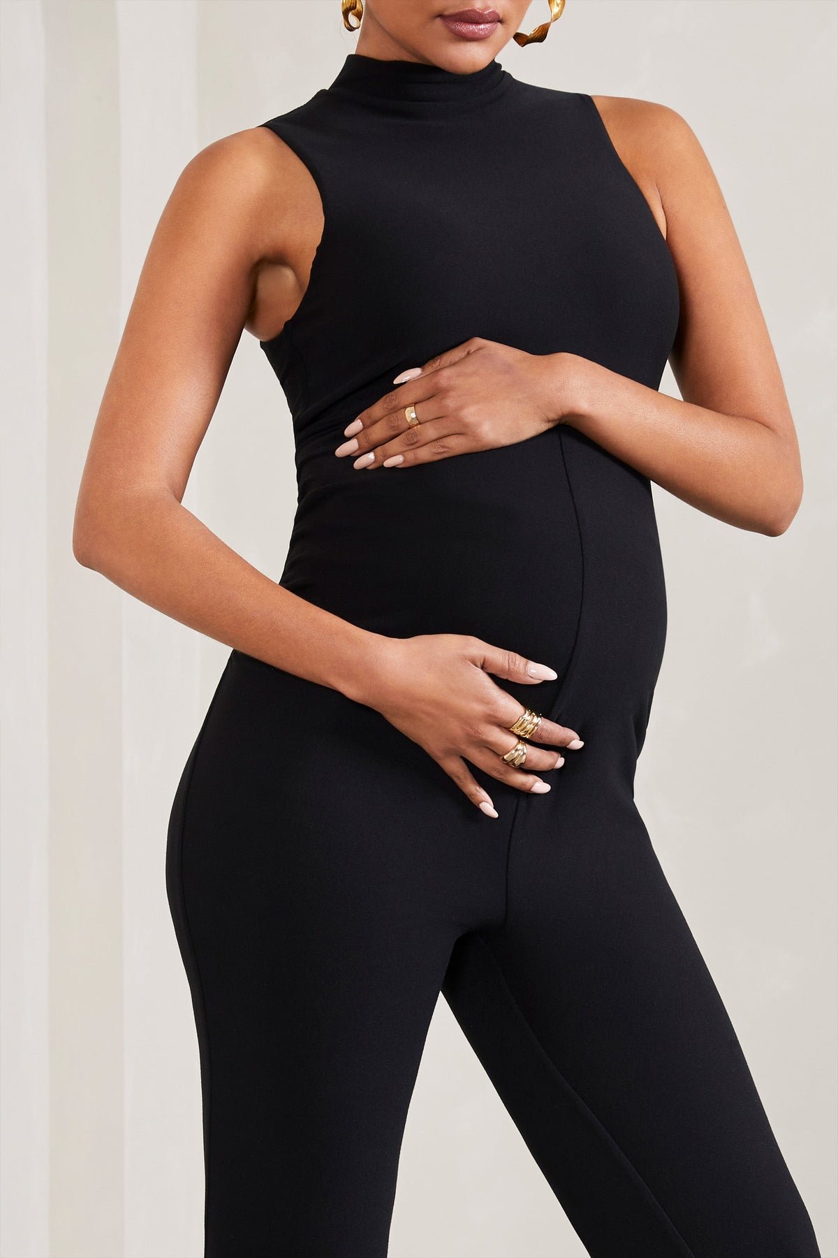 Maternity Super-Stretch, High-Neck Bodysuit for Pregnancy Photos