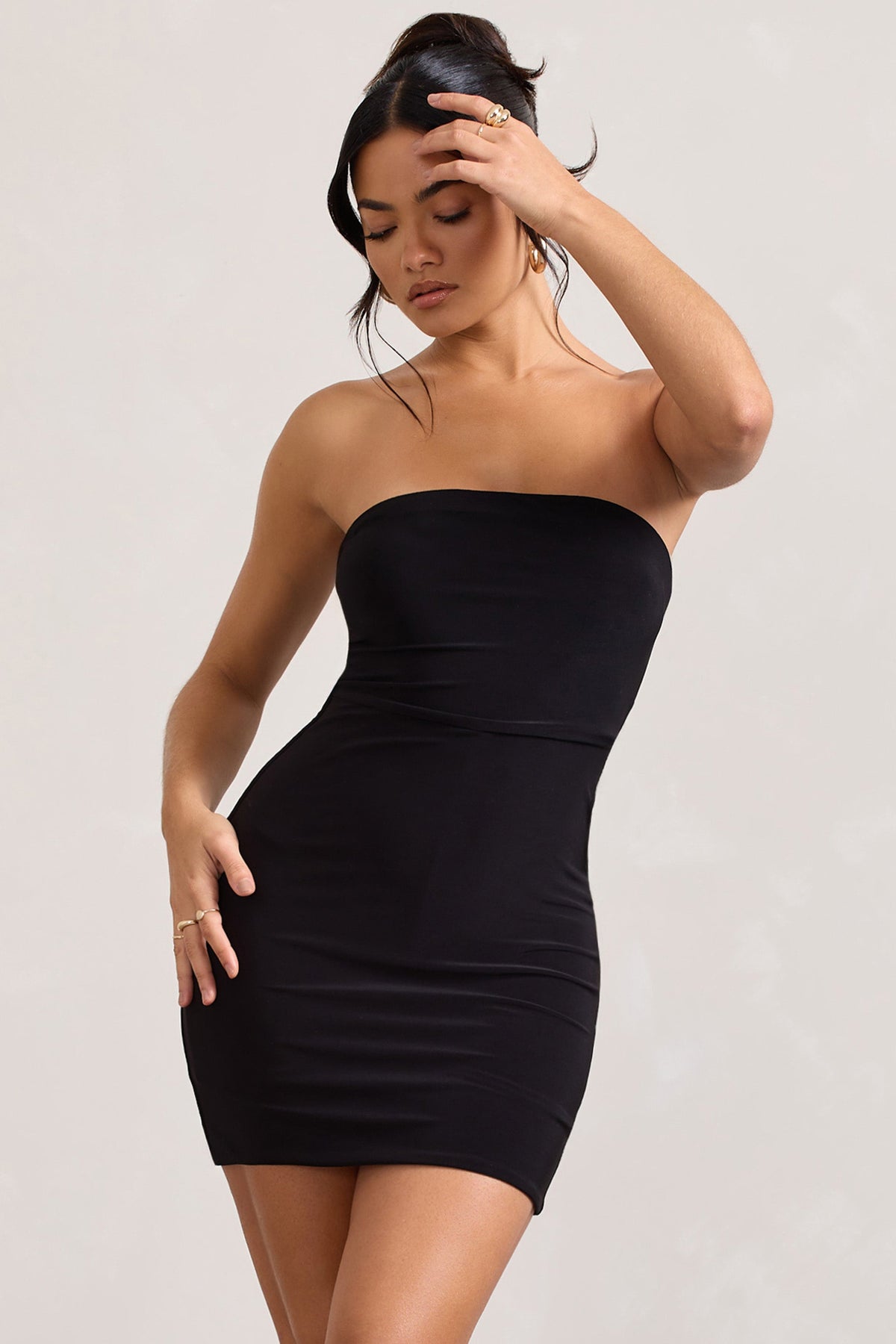Rina Black Strapless Tailored Mini Dress With Button Front – Club L London  - USA