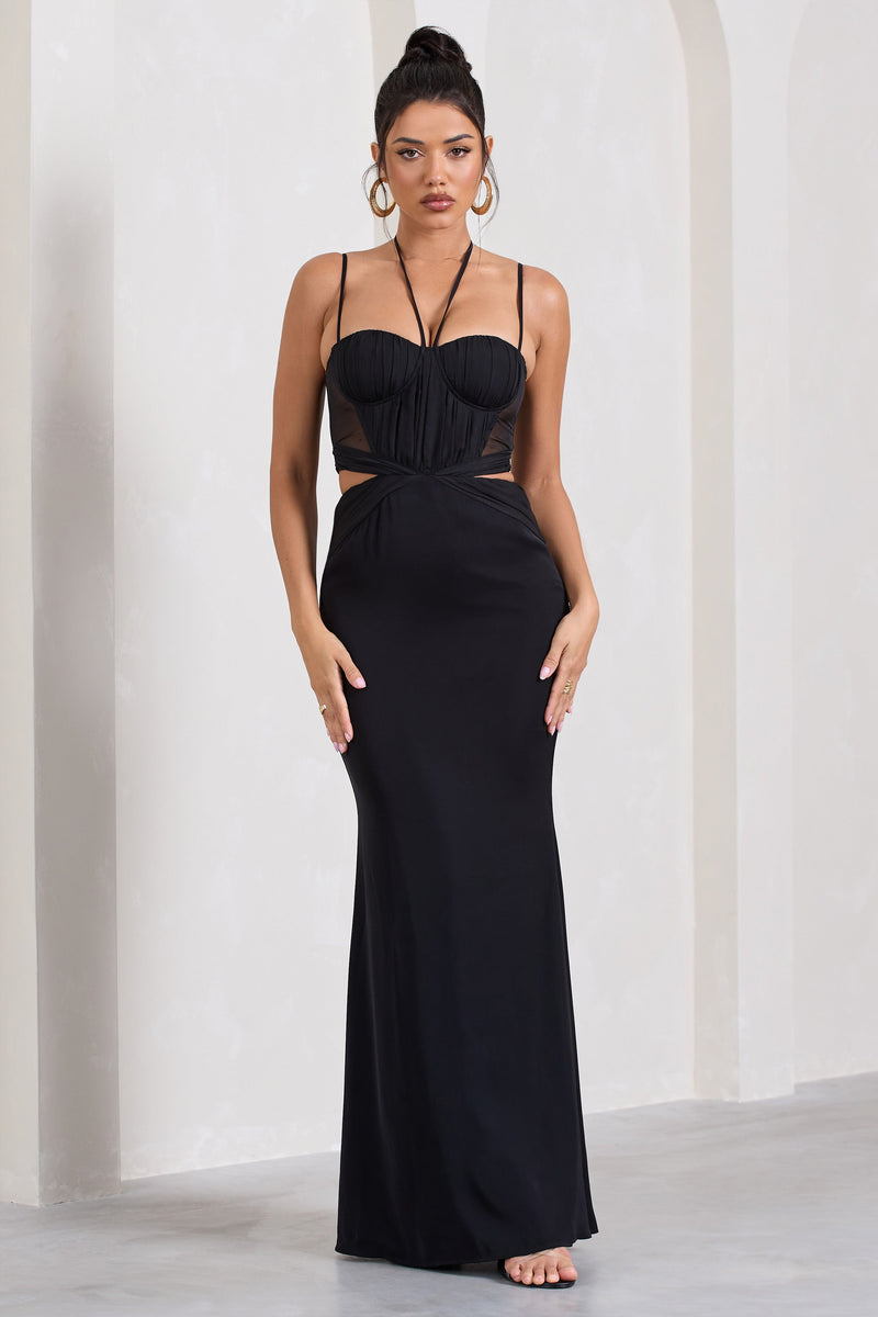 Stardom Black Chiffon Strappy Sweetheart Cut-Out Maxi Dress – Club L ...