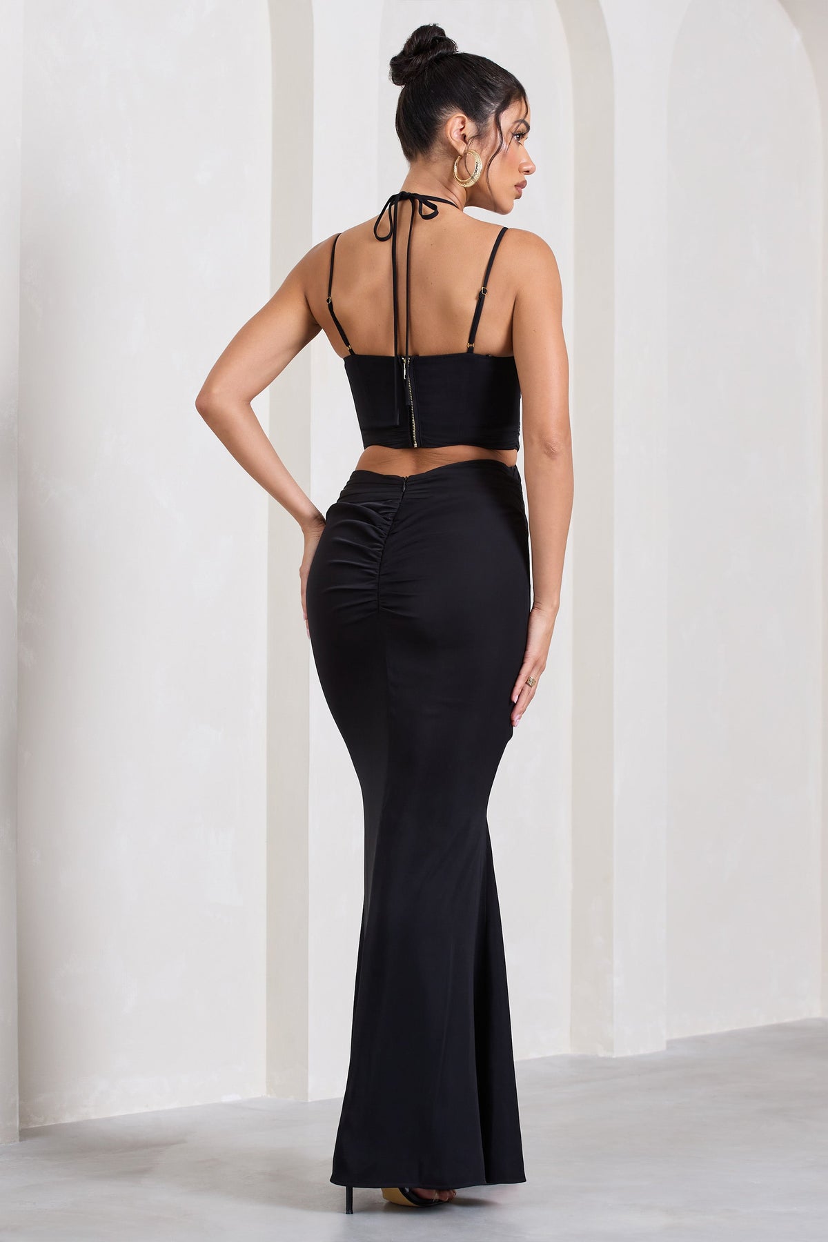 Stardom Black Chiffon Strappy Sweetheart Cut-Out Maxi Dress – Club L ...