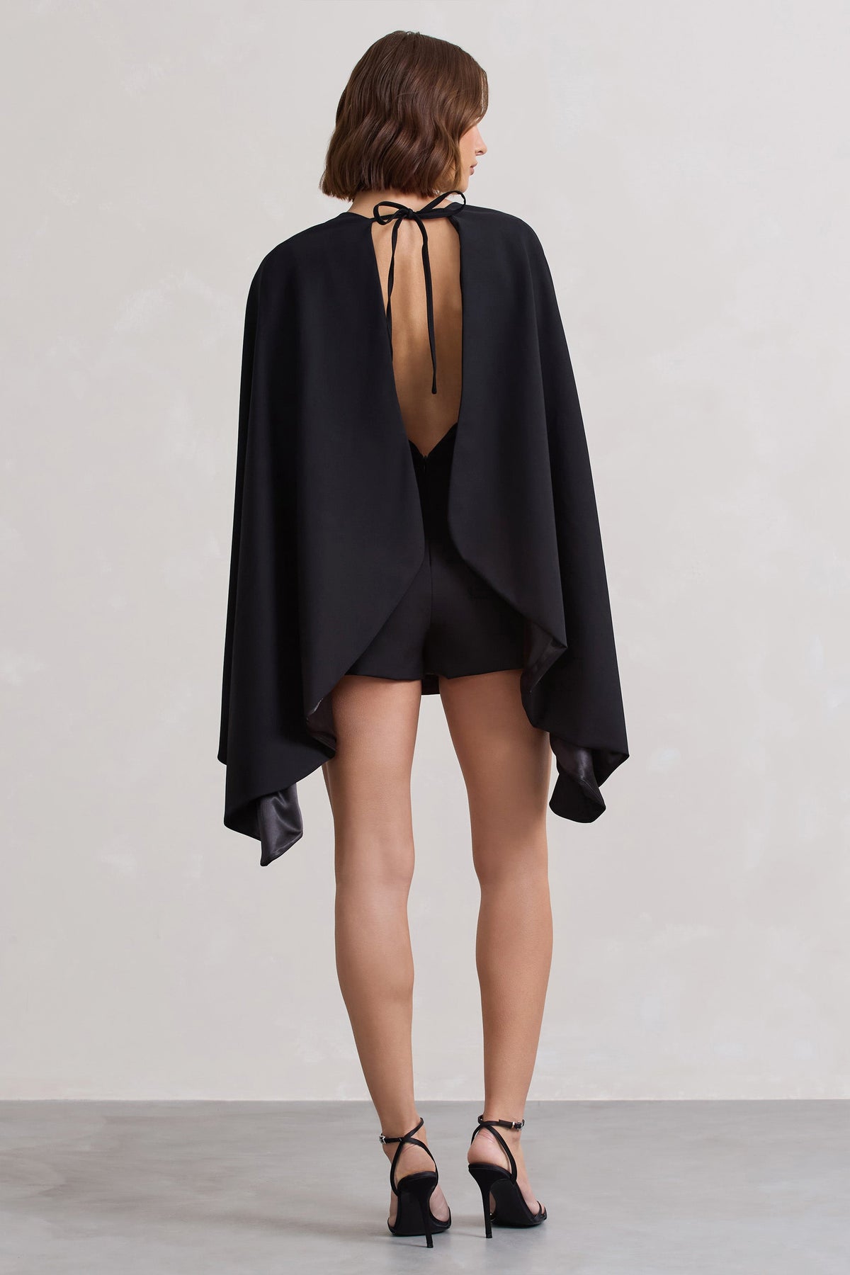 Presley | Black Backless Skort Playsuit With Cape