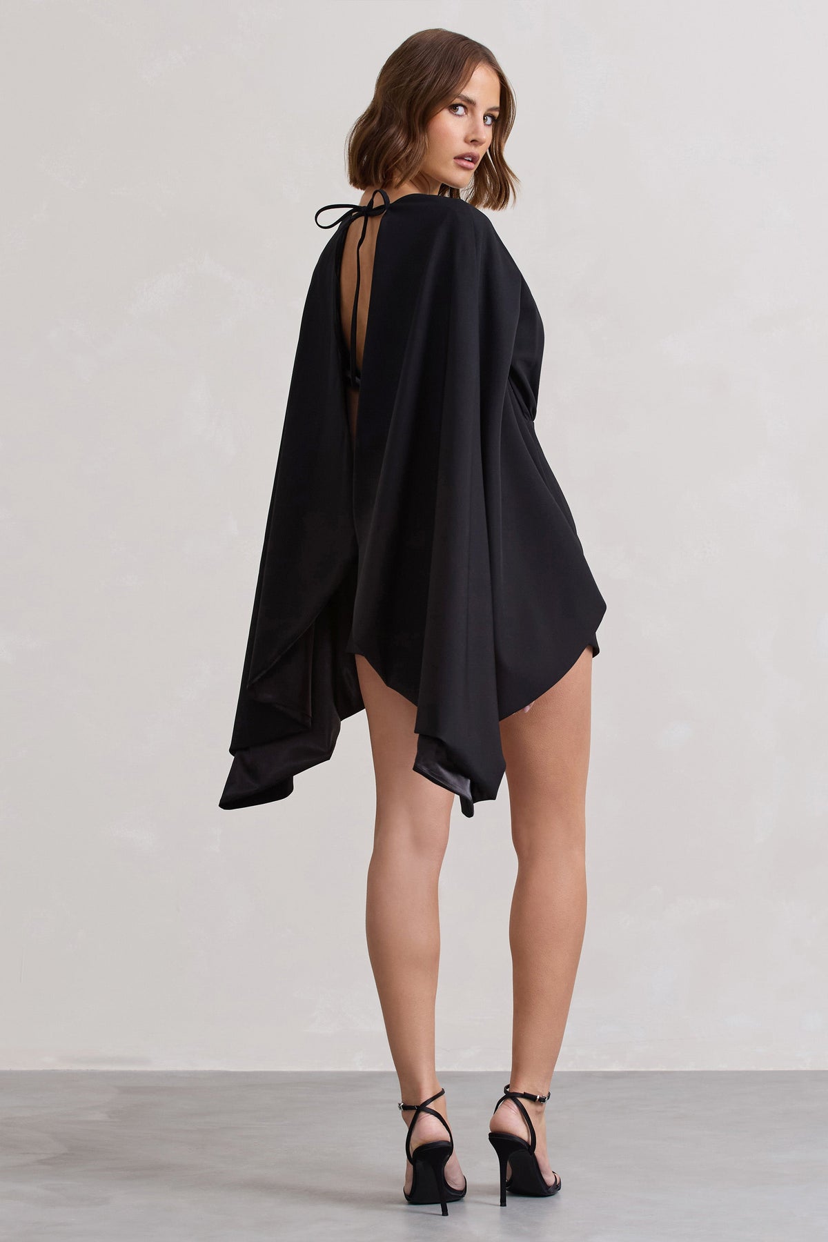 Presley | Black Backless Skort Playsuit With Cape