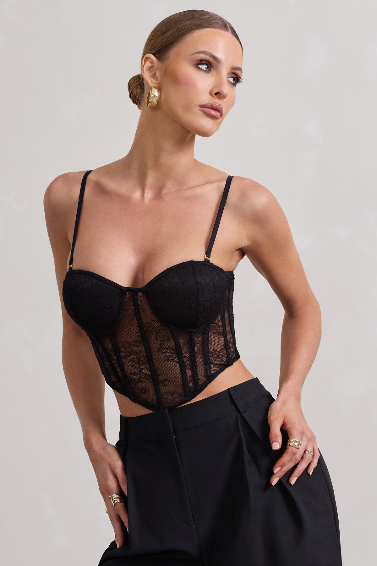 Obsessed Black Bandeau Mesh Corset Style Crop Top – Club L London - USA