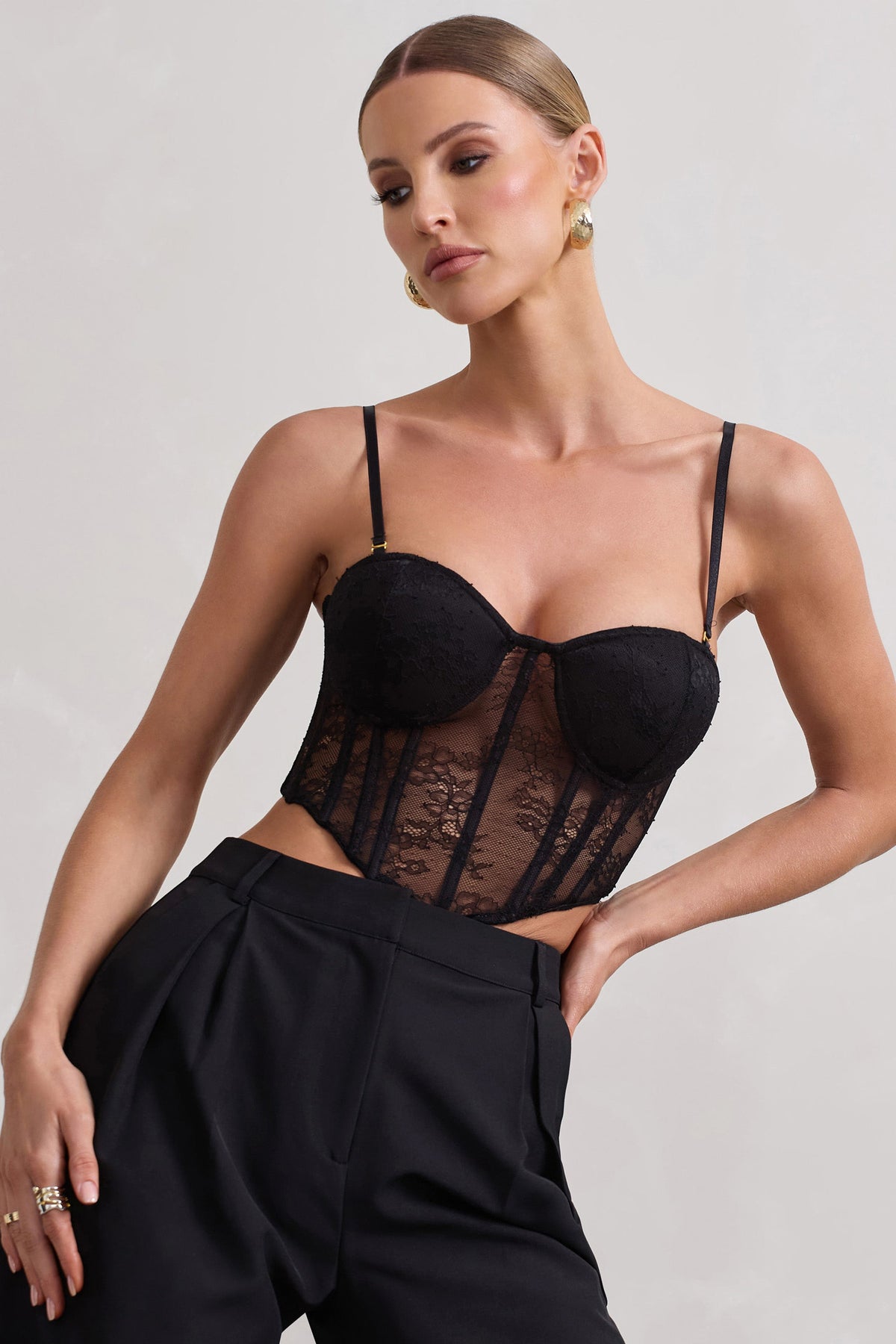 Black Lace Tube Top Bustier, See Through Elastic Lace Bandeau