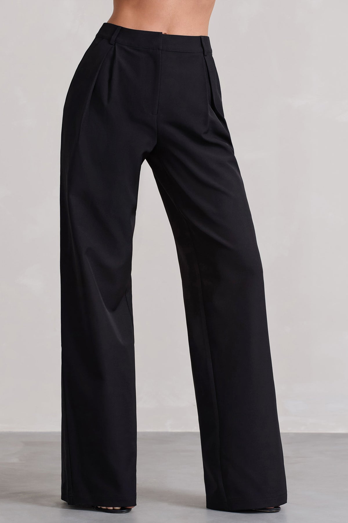 Quince Womens Stretch Crepe Pleated Wide Leg Pants Black XS