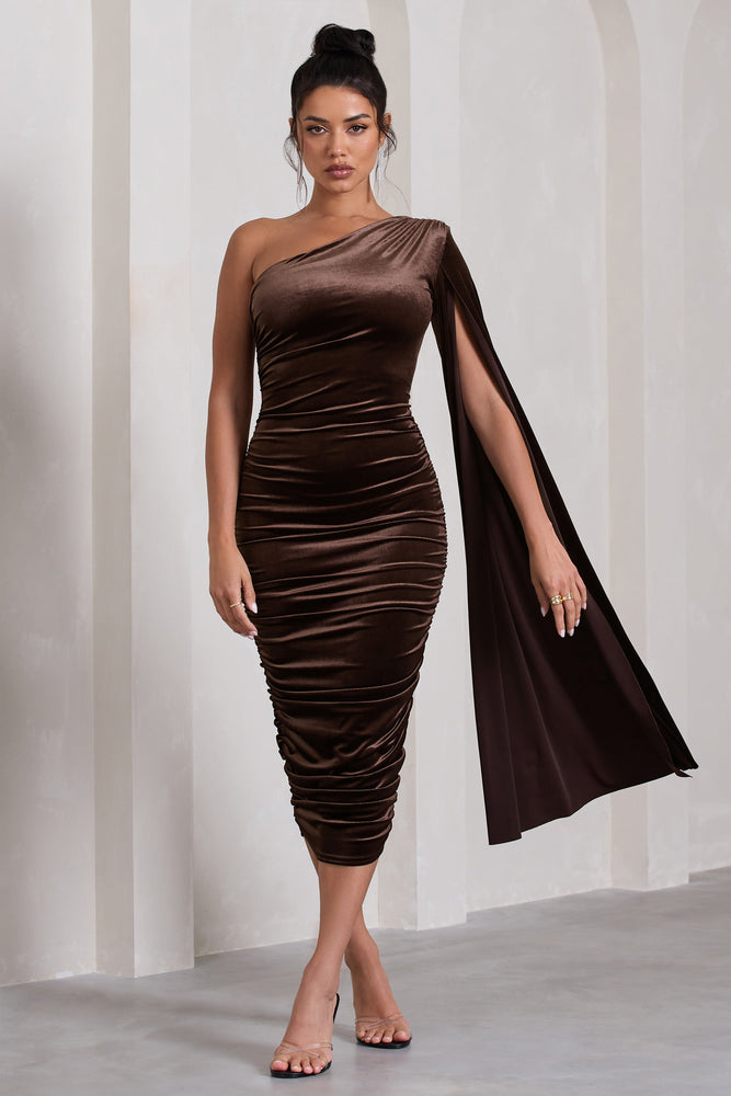 Celene Midi Dress - Slim Fit Bodycon Dress in Chocolate