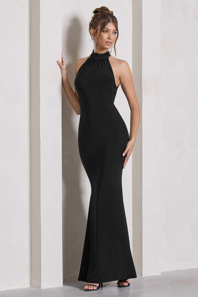 Kalley Black Halter Formal Maxi Dress