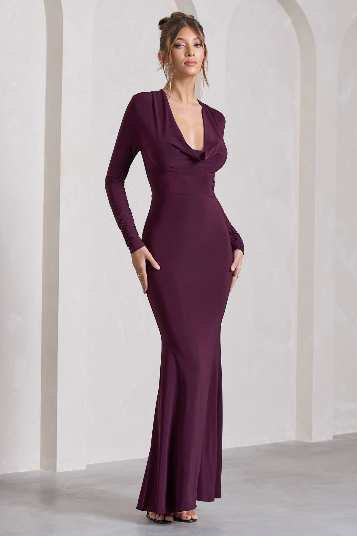 Plum maxi dress with sleeves Clearance