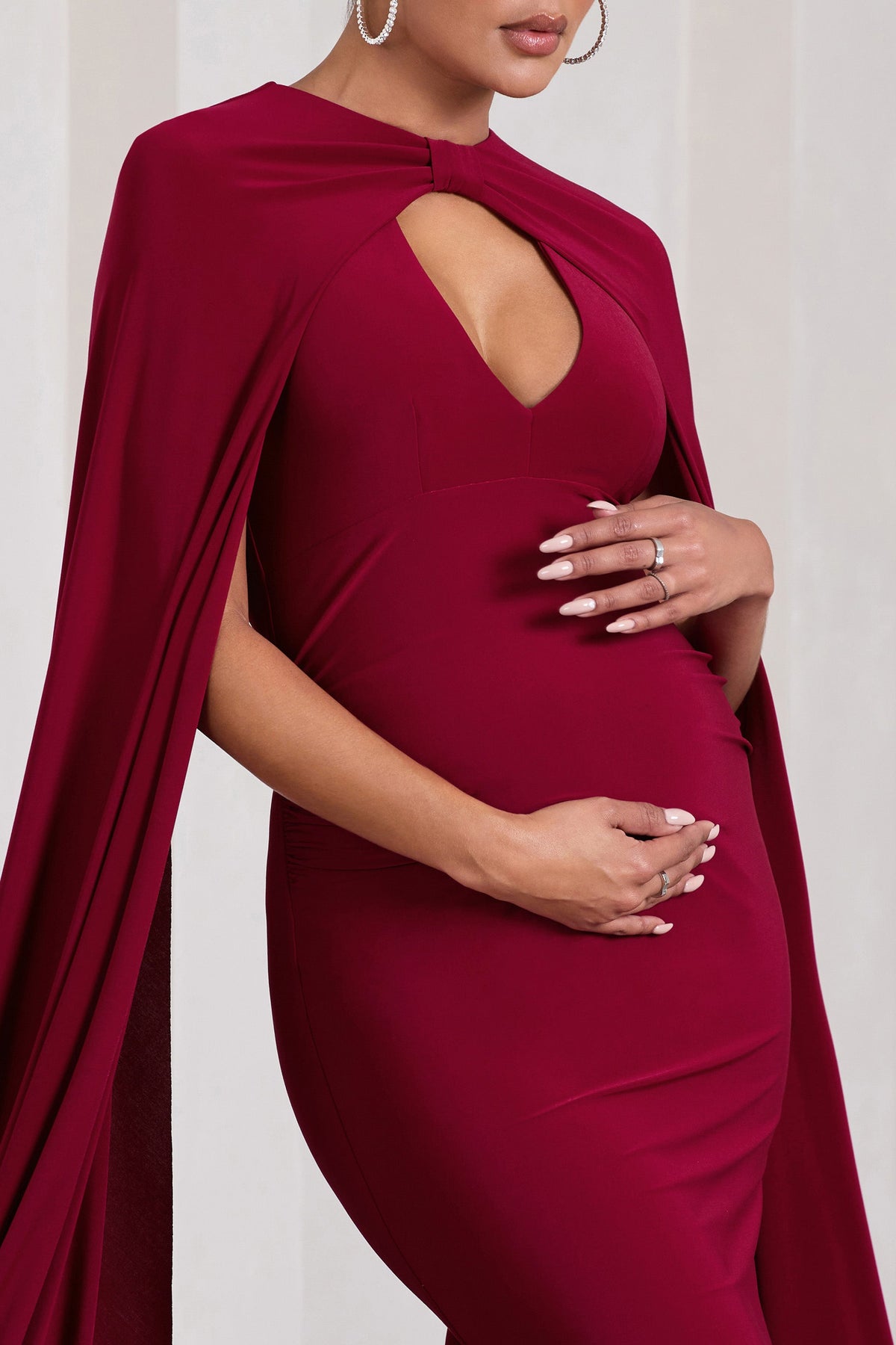 Capreze Ladies Maternity Maxi Dress Long Sleeve Pregnancy Kaftan Square  Neck Wine Red L 