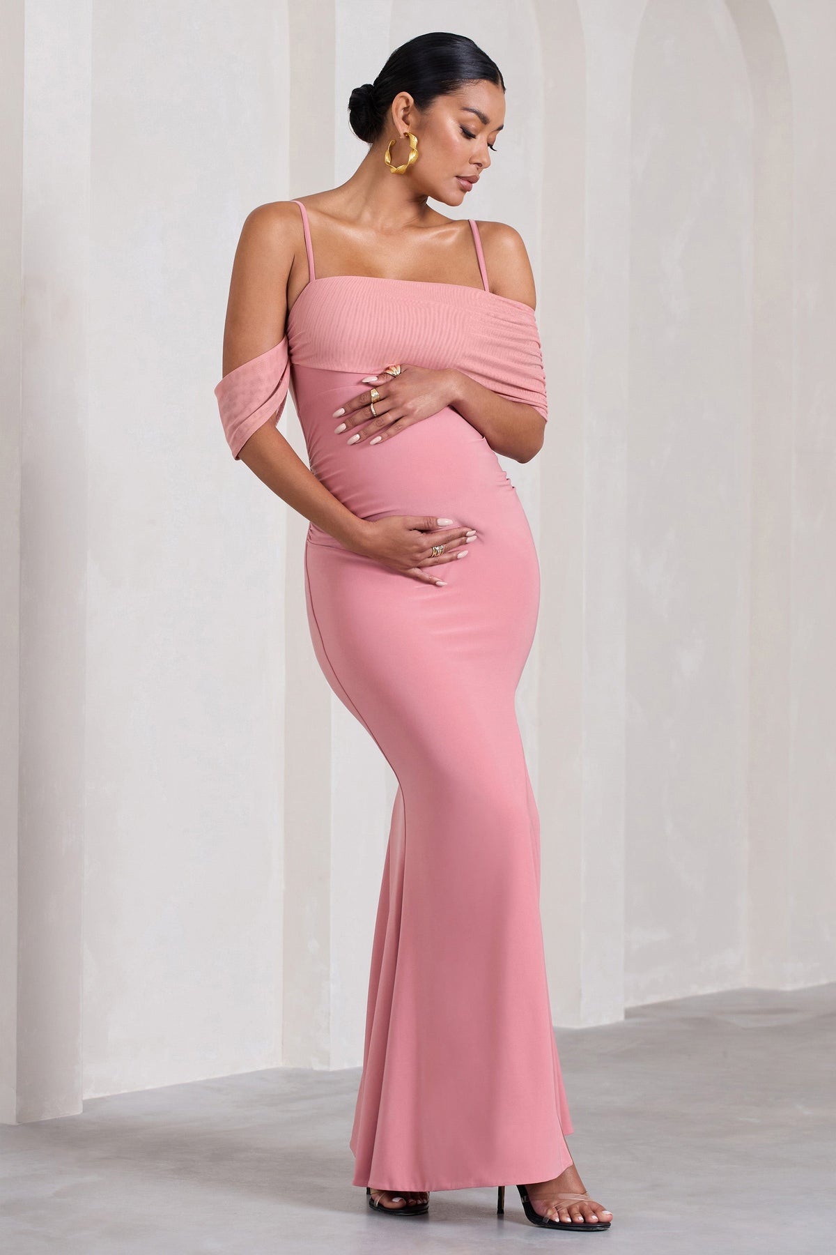 Alba Blush Pink Maternity Halter Asymmetric Maxi Dress with Cut Out – Club  L London - USA