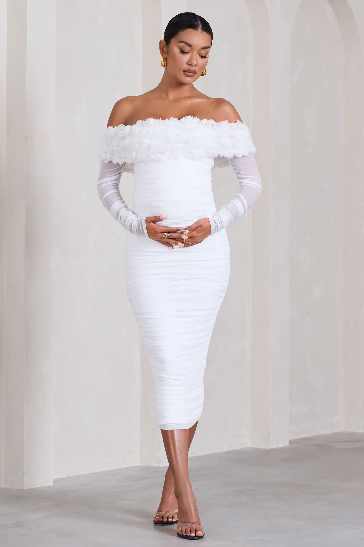 White bardot maternity outlet dress