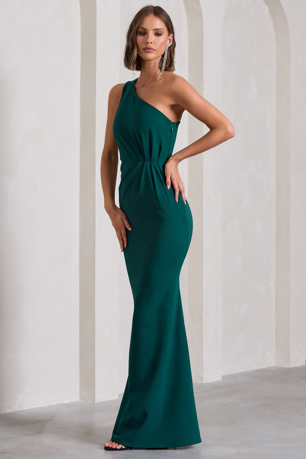 Michelle Bottle Green One-Shoulder Gathered Maxi Dress – Club L London ...