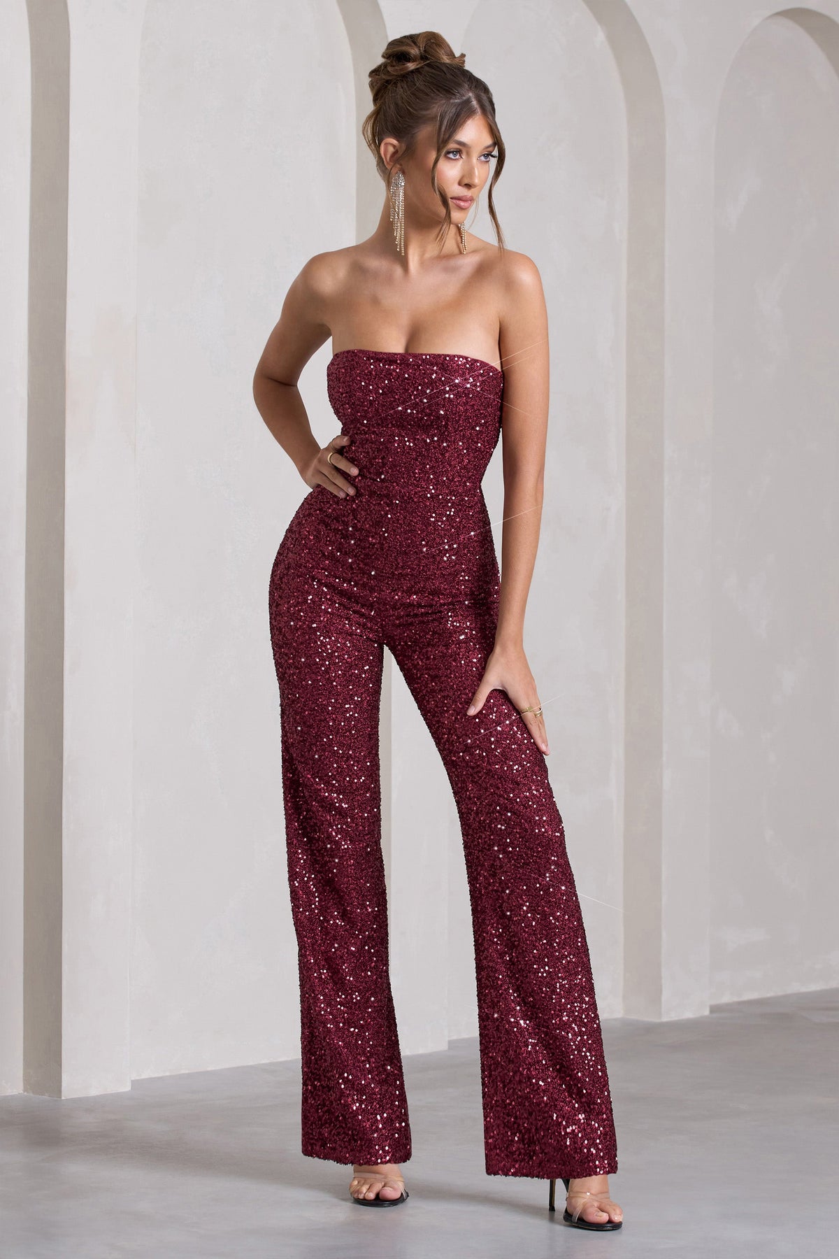 Ray | Berry Sequin Bandeau Wide-Leg Jumpsuit