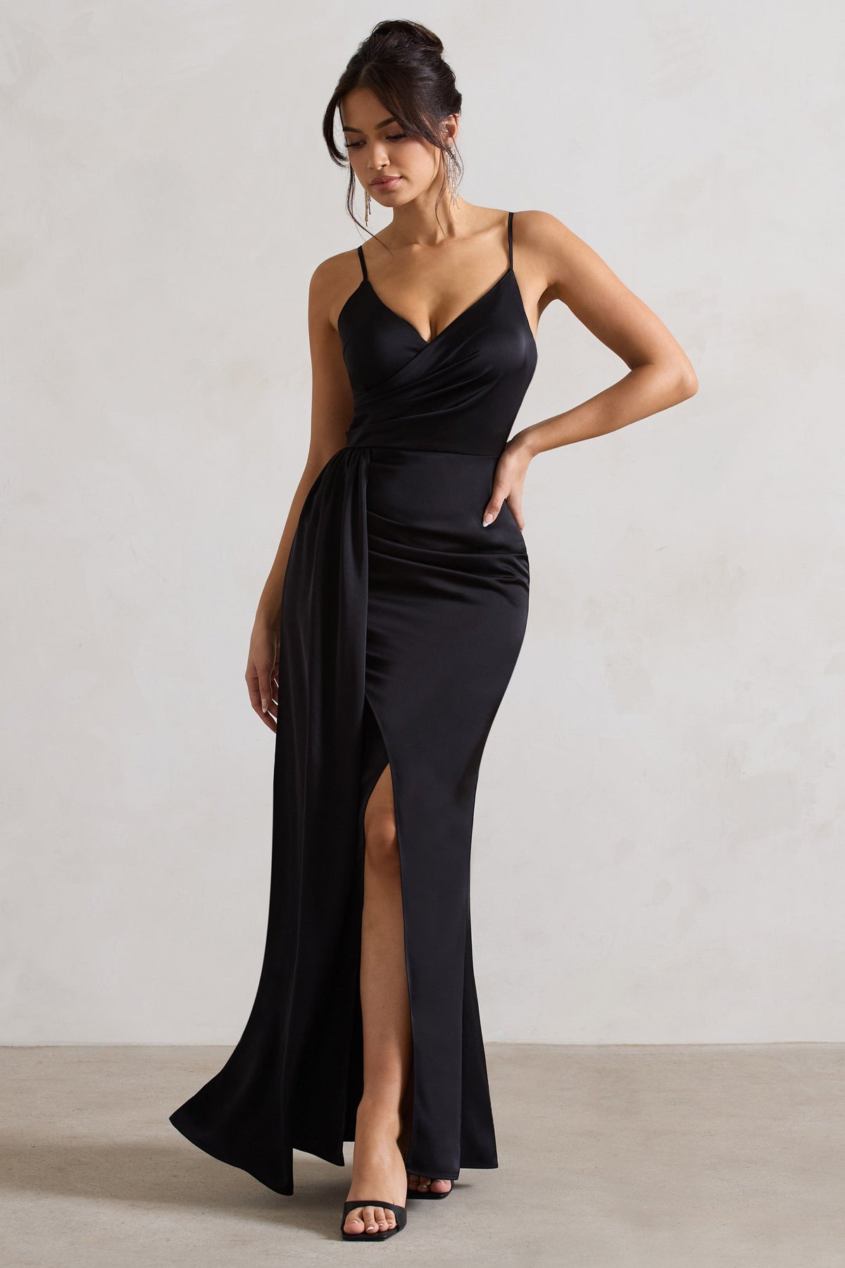 Leticia Silk Cowl Neck Lace Maxi Dress, Black, Dresses