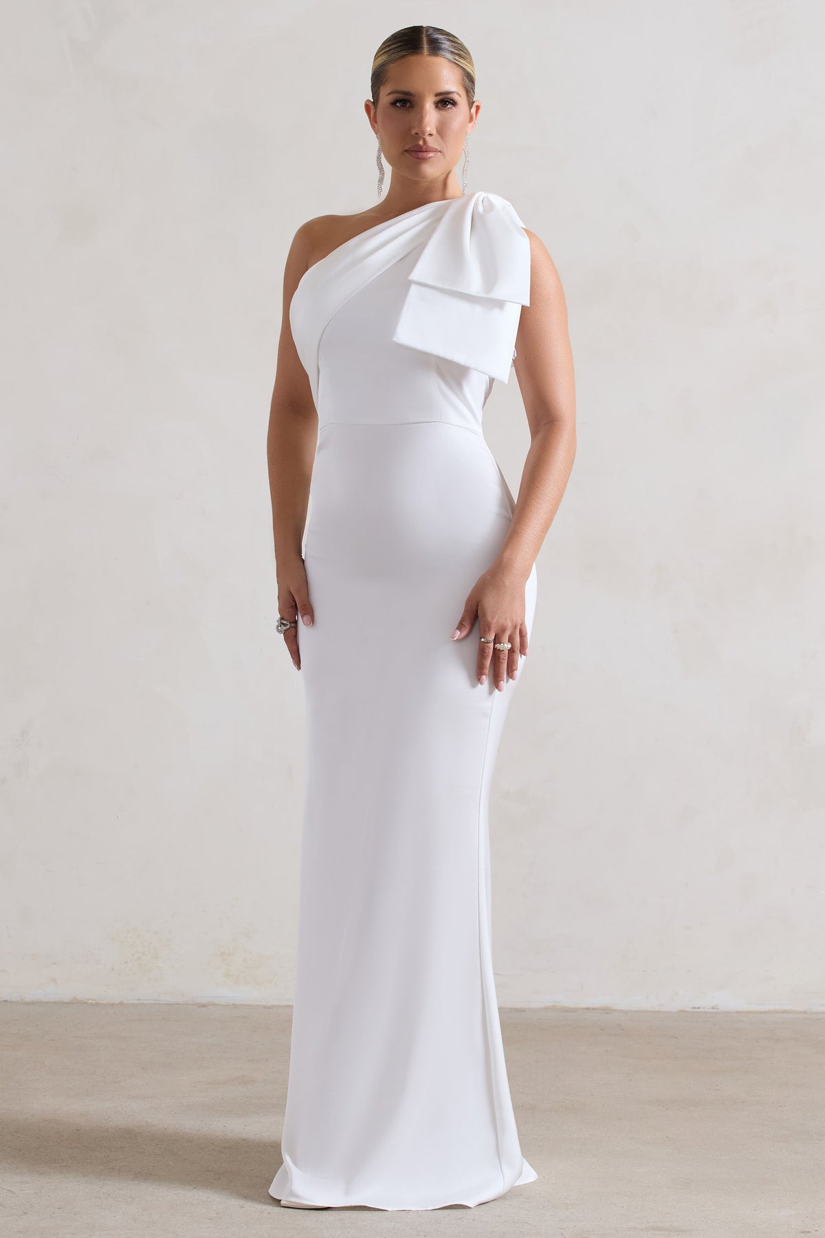 Lady | White Satin One Shoulder Maxi Dress With Bow