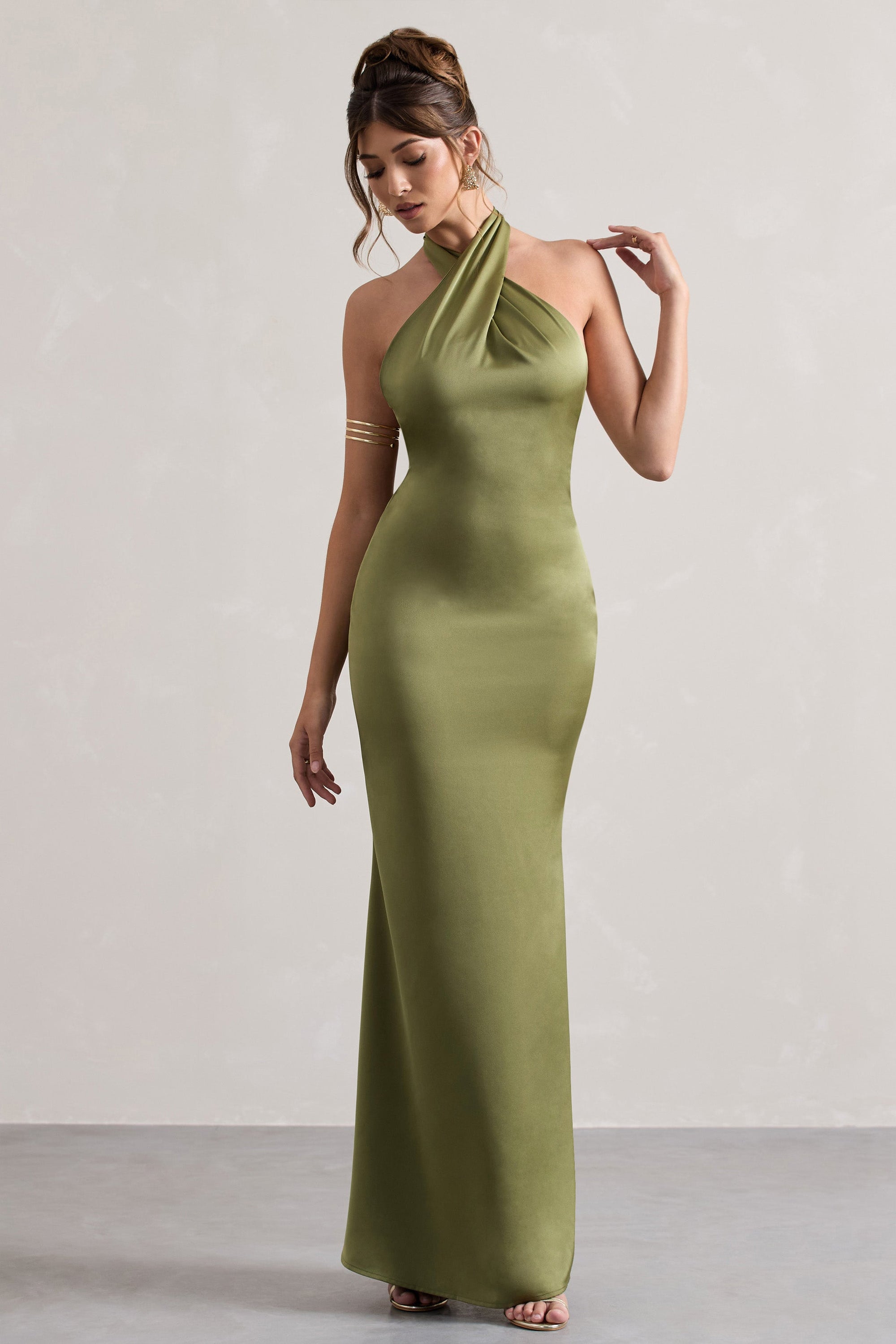 maxi halter neck dress Plunging V Gown - Black 3% Spandex Halter Gown With Cascading Ruffle