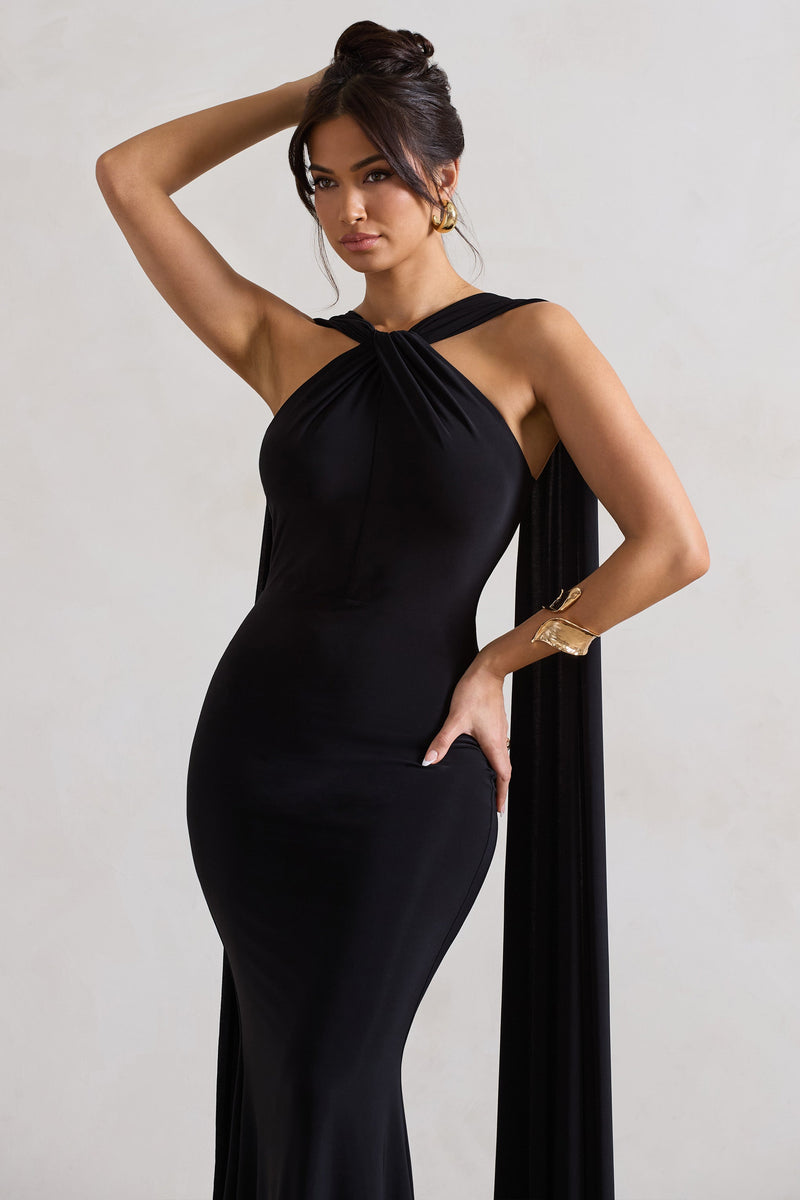 First Glance Black Twist-Neck Cape Maxi Dress – Club L London - USA