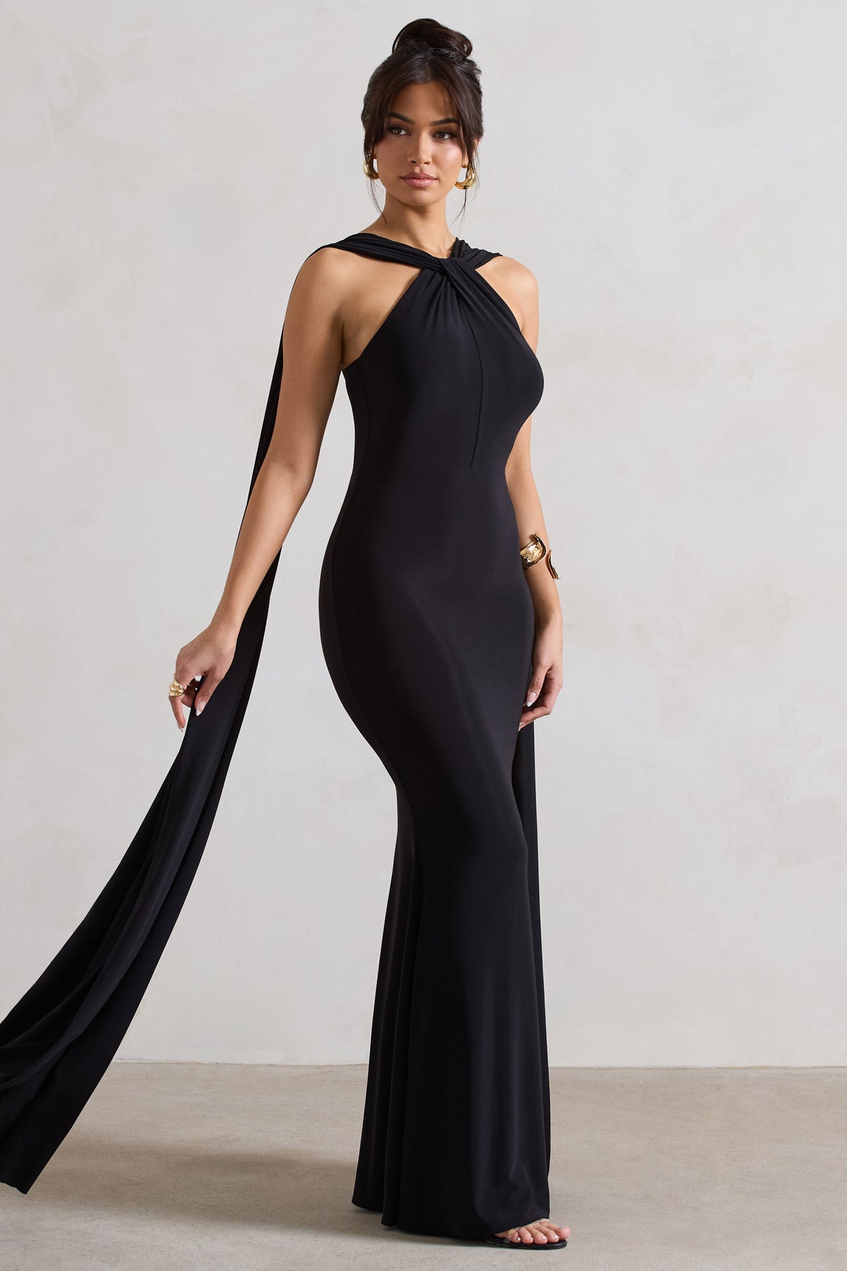 First Glance Black Twist-Neck Cape Maxi Dress – Club L London - USA