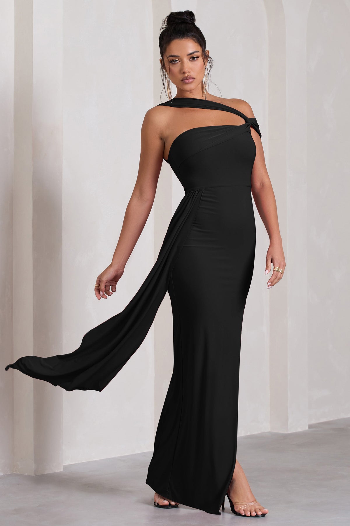 Envers satin one-shoulder dress, black | 