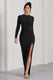 Miley | Black Long-Sleeved Open-Back Wrap Maxi Dress - Club L London - USA