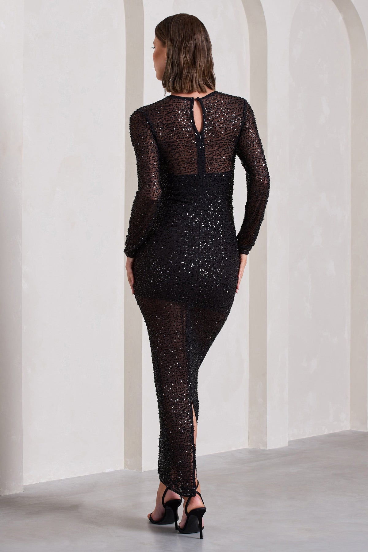 Elenora Black Embellished Bodycon Long-Sleeve Maxi Dress – Club L London -  USA