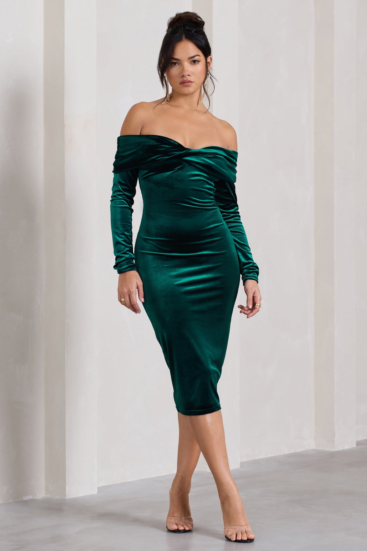 Lorena Bottle Green Sequin Velvet One Shoulder Mini Dress With