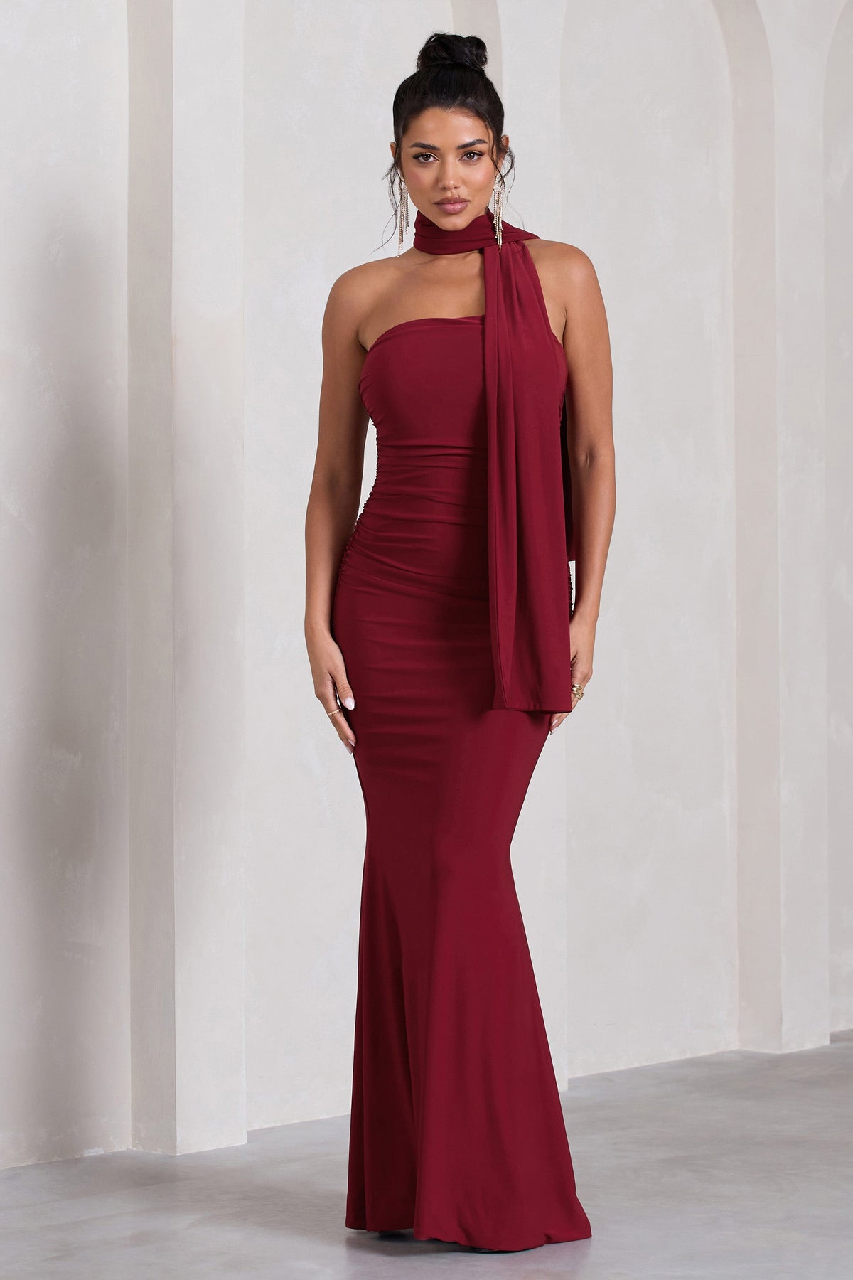 Wren Berry Ruched Bandeau Maxi Dress – Club L London - USA
