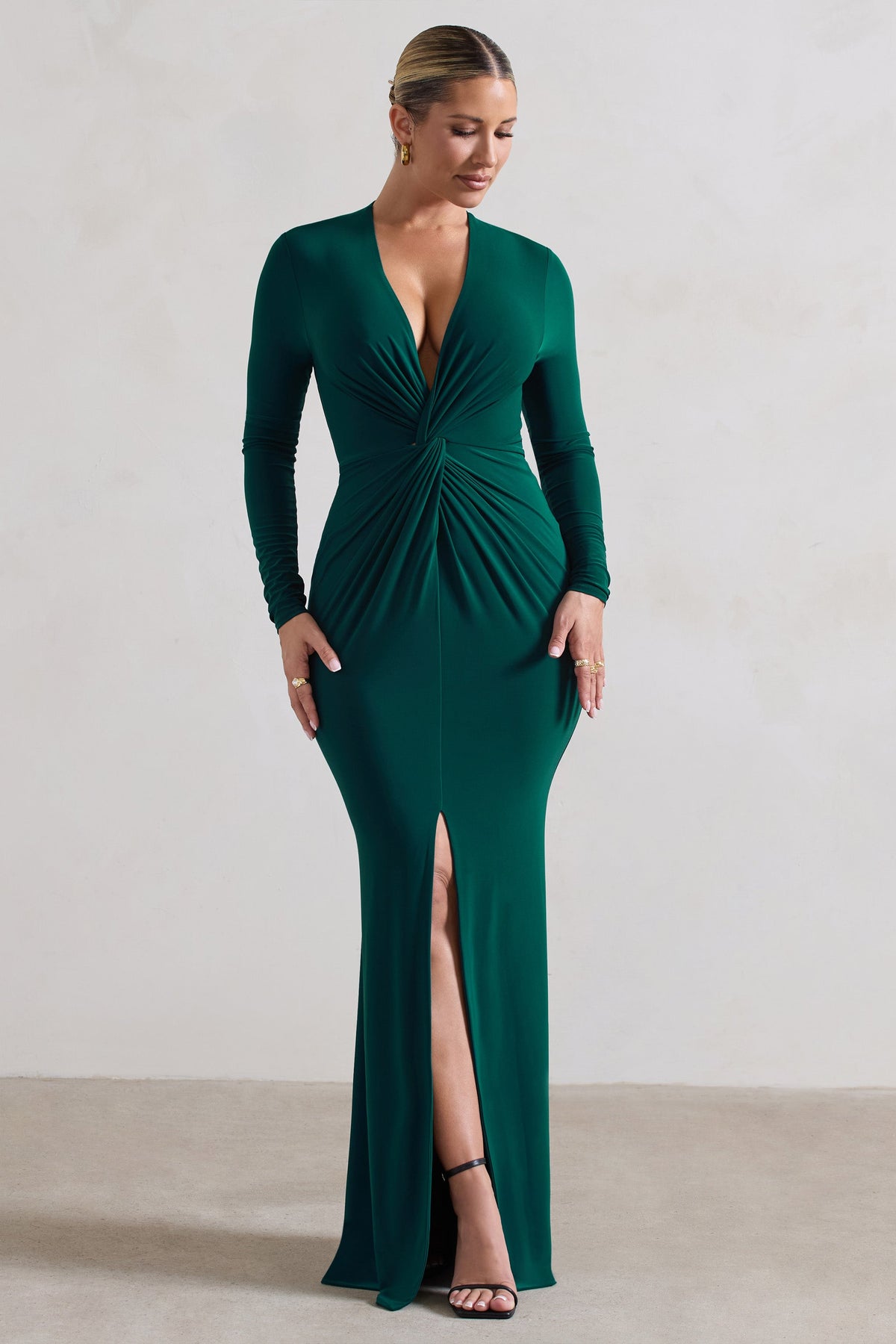 Emerald green cheap plunge dress