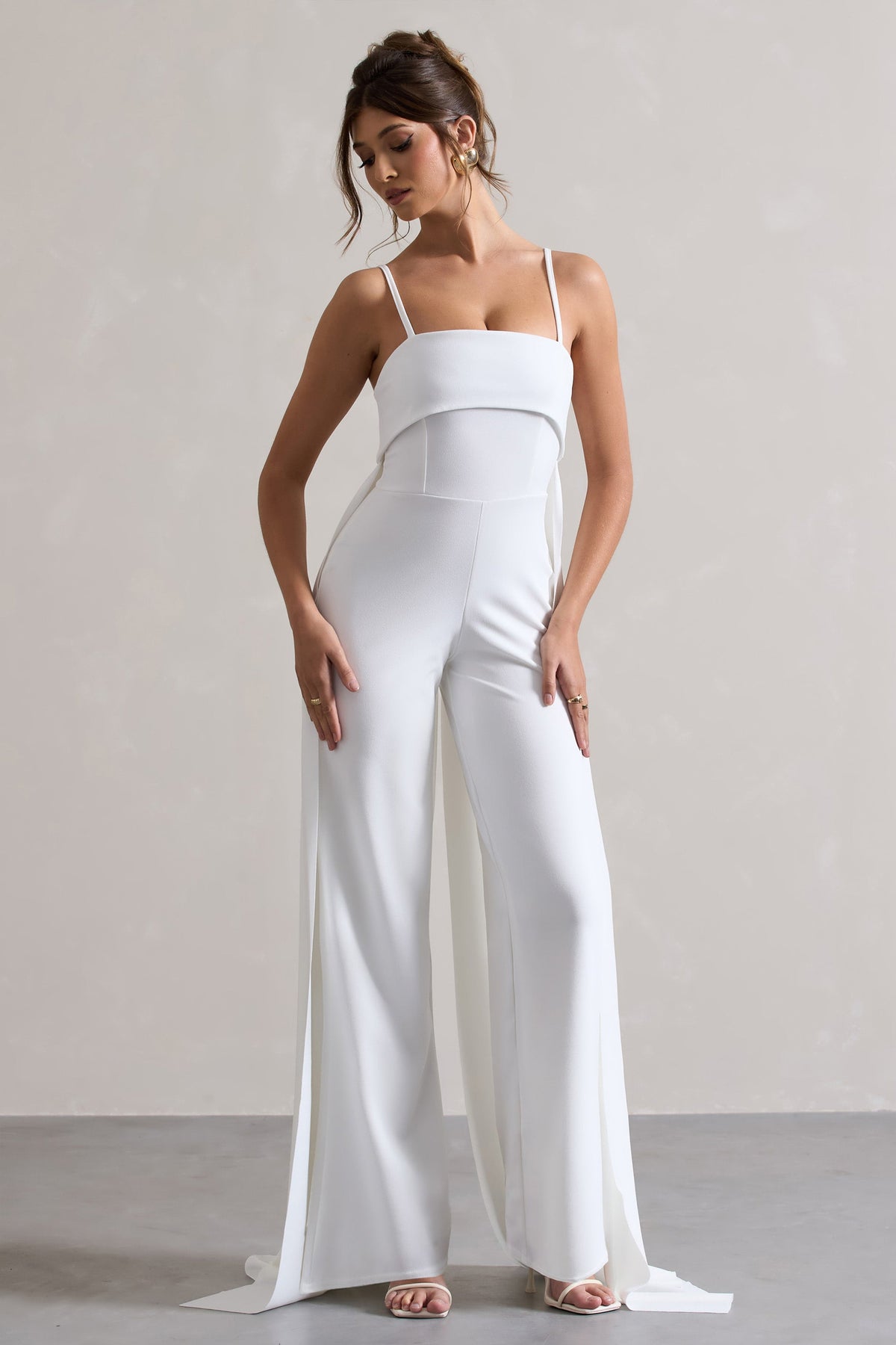 Amaya | White Bandeau Wide-Leg Jumpsuit With Cape