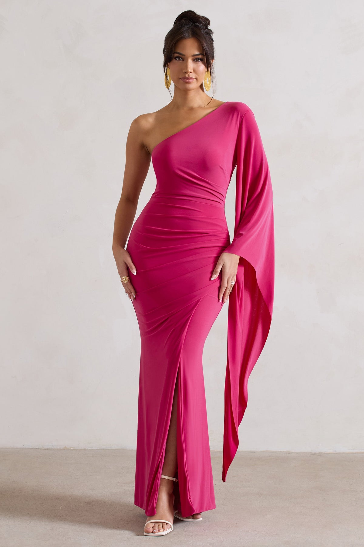 Betty Hot Pink Round Neck Flounce Sleeve Ruffle Hem Mini Dress –  OliverandJade
