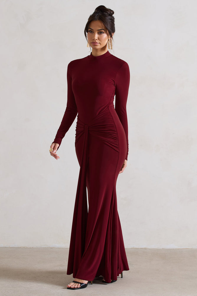 Stand Collar Halter Maxi Bridesmaid Dress With Criss Cross