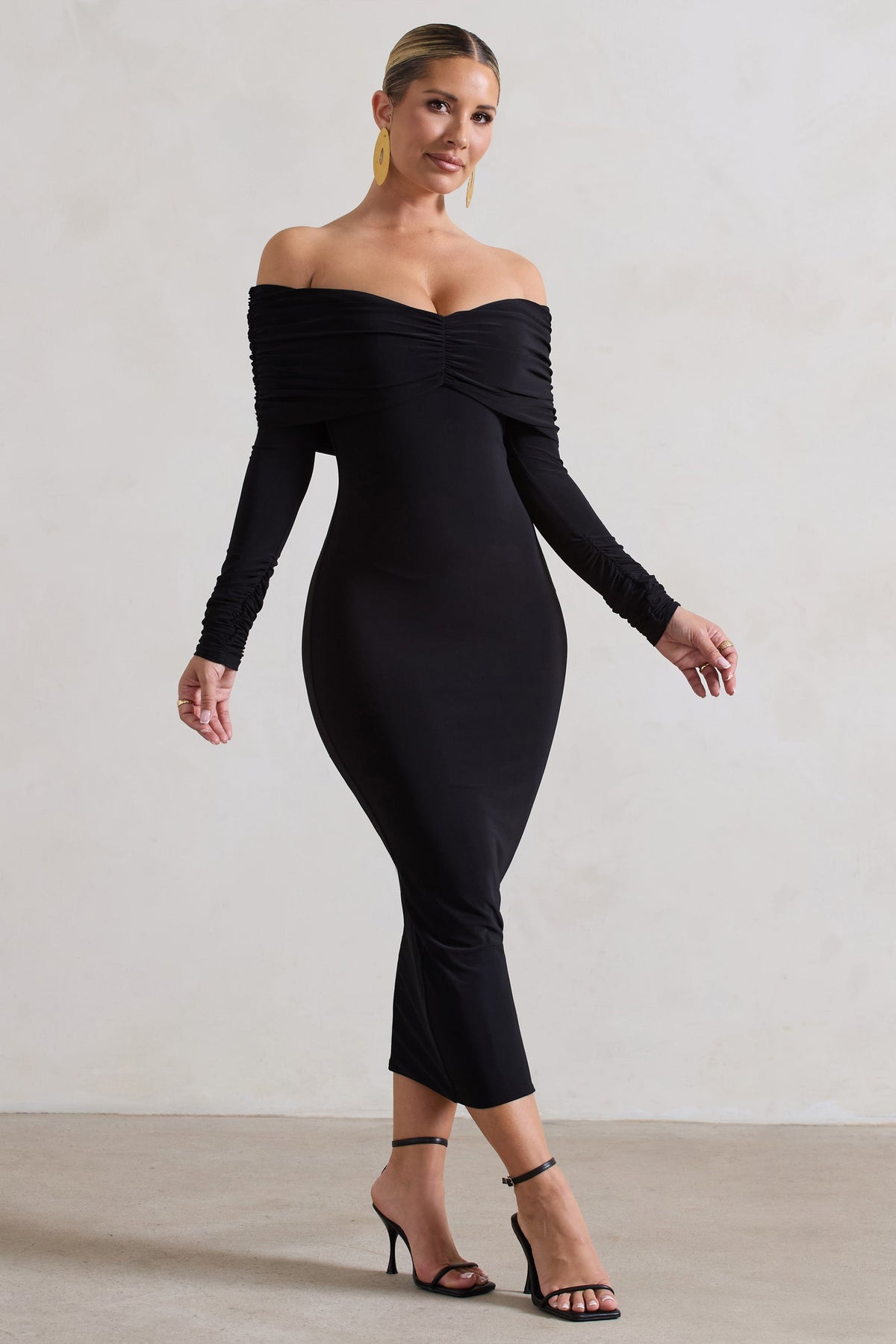 Marcella Black Bodycon Bardot Midi Dress – Club L London - USA