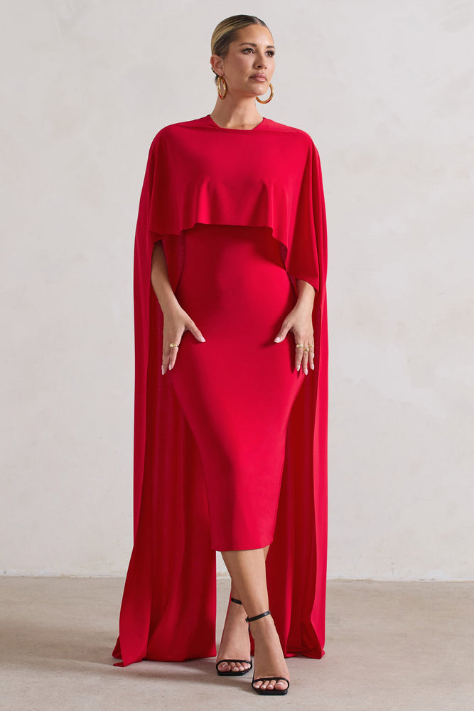 Camellia Red Midi Dress With High-Low Cape – Club L London - USA