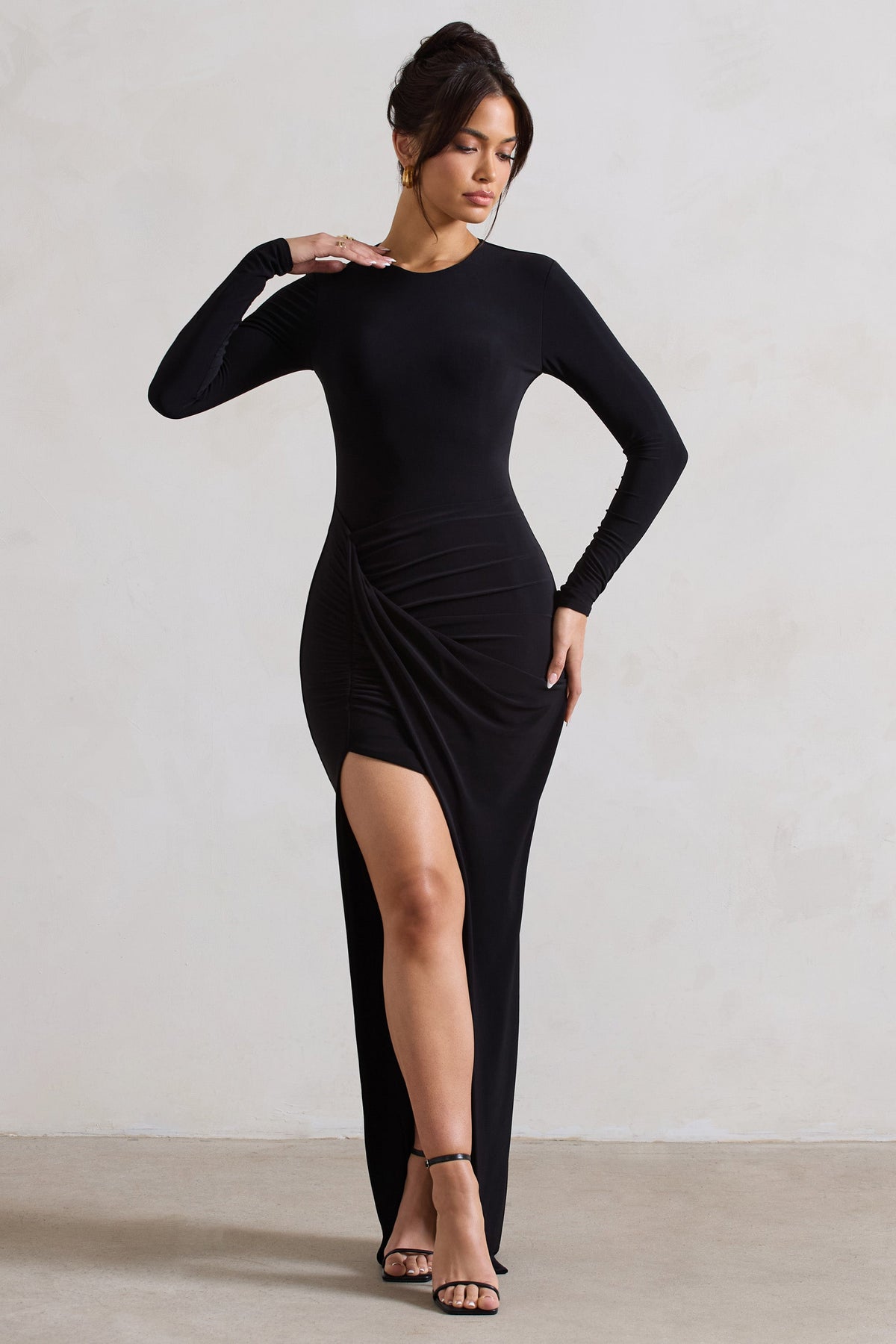 Black wrap shops maxi dress with sleeves