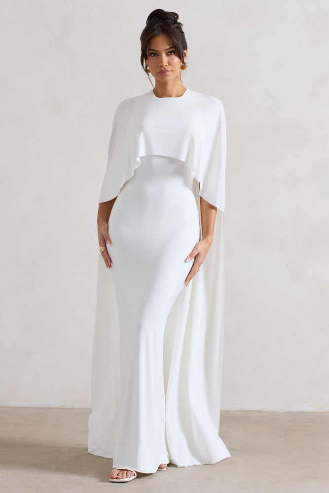 Padma White Draped Maxi Dress With Cape Sleeves – Club L London - USA