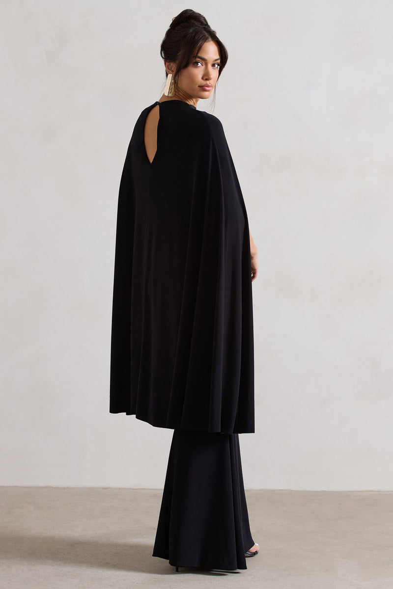 Charmaine Black High-Neck Maxi Dress With Cape – Club L London - USA