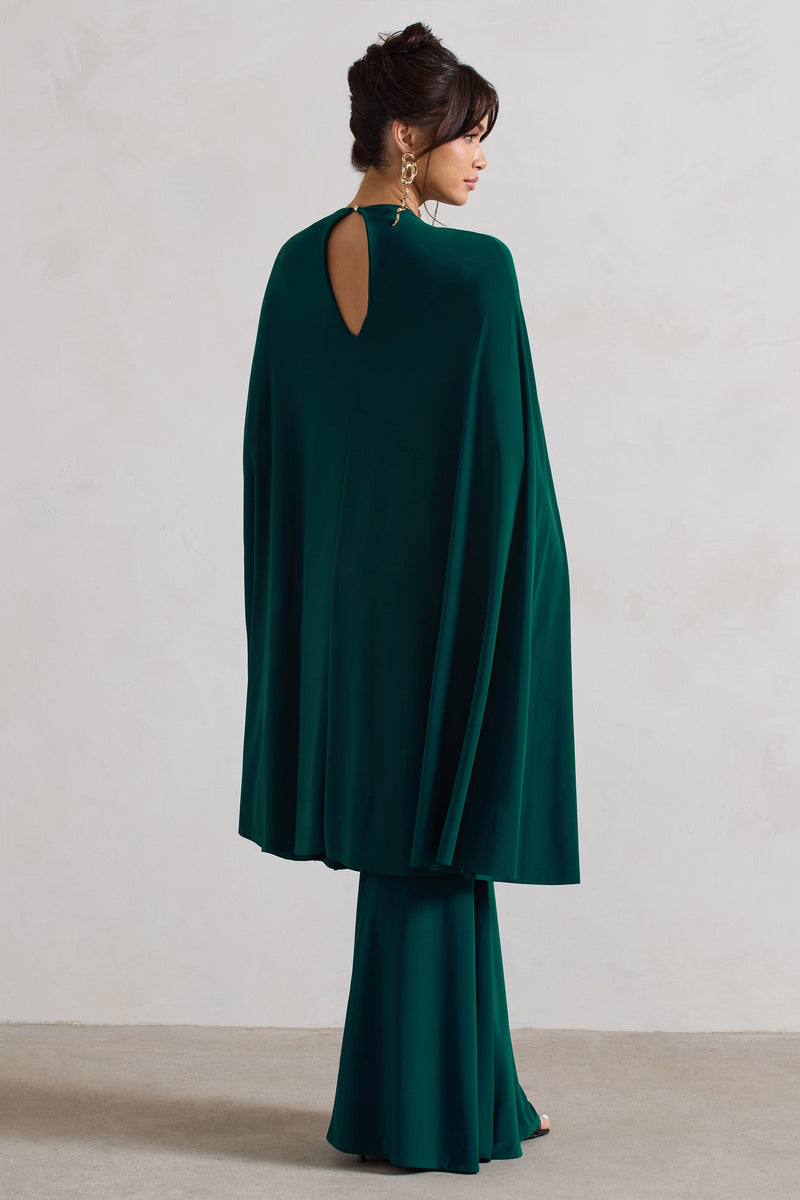 Charmaine Bottle Green High-Neck Maxi Dress With Cape – Club L London - USA