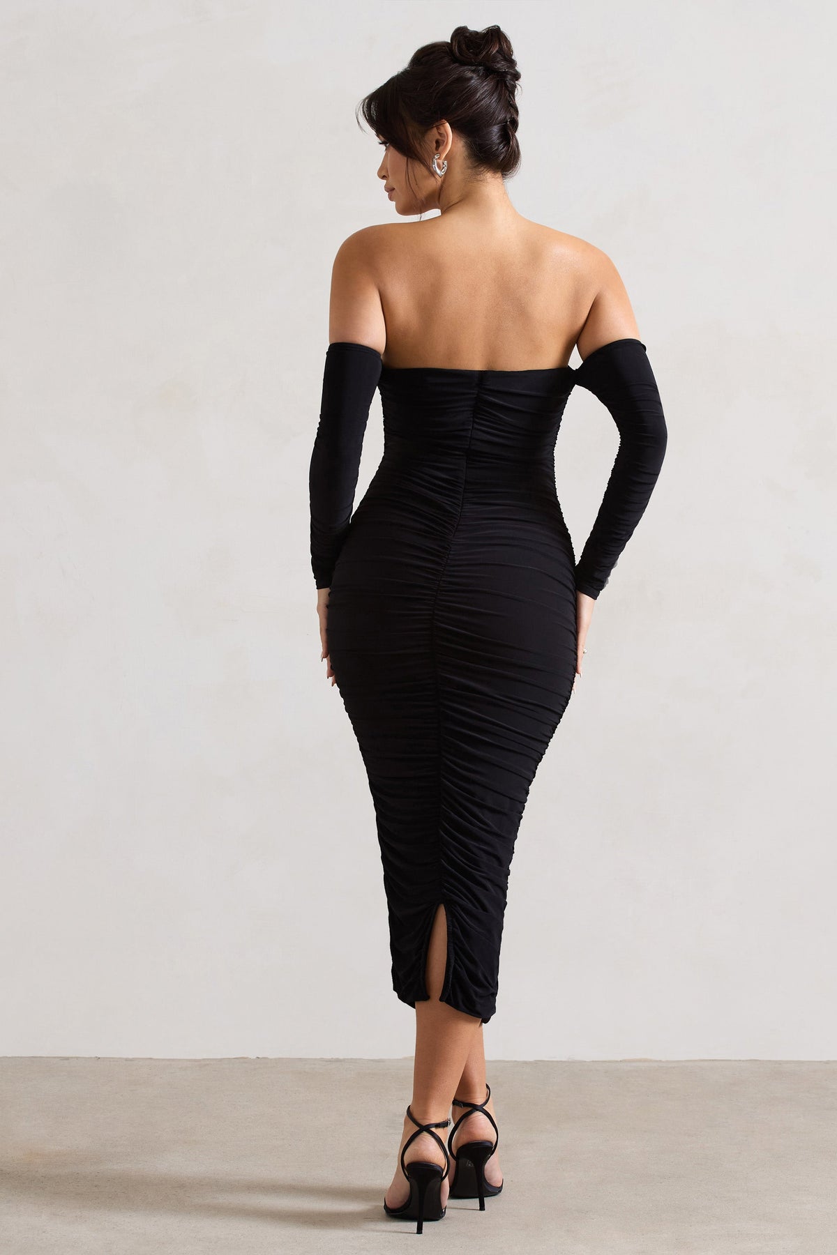 Anissa Black Ruched Bardot Midi Dress – Club L London - USA