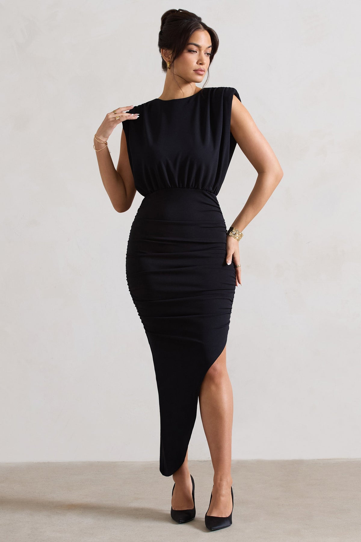 Jennifer | Black Sleeveless Maxi Dress With Asymmetric Hem