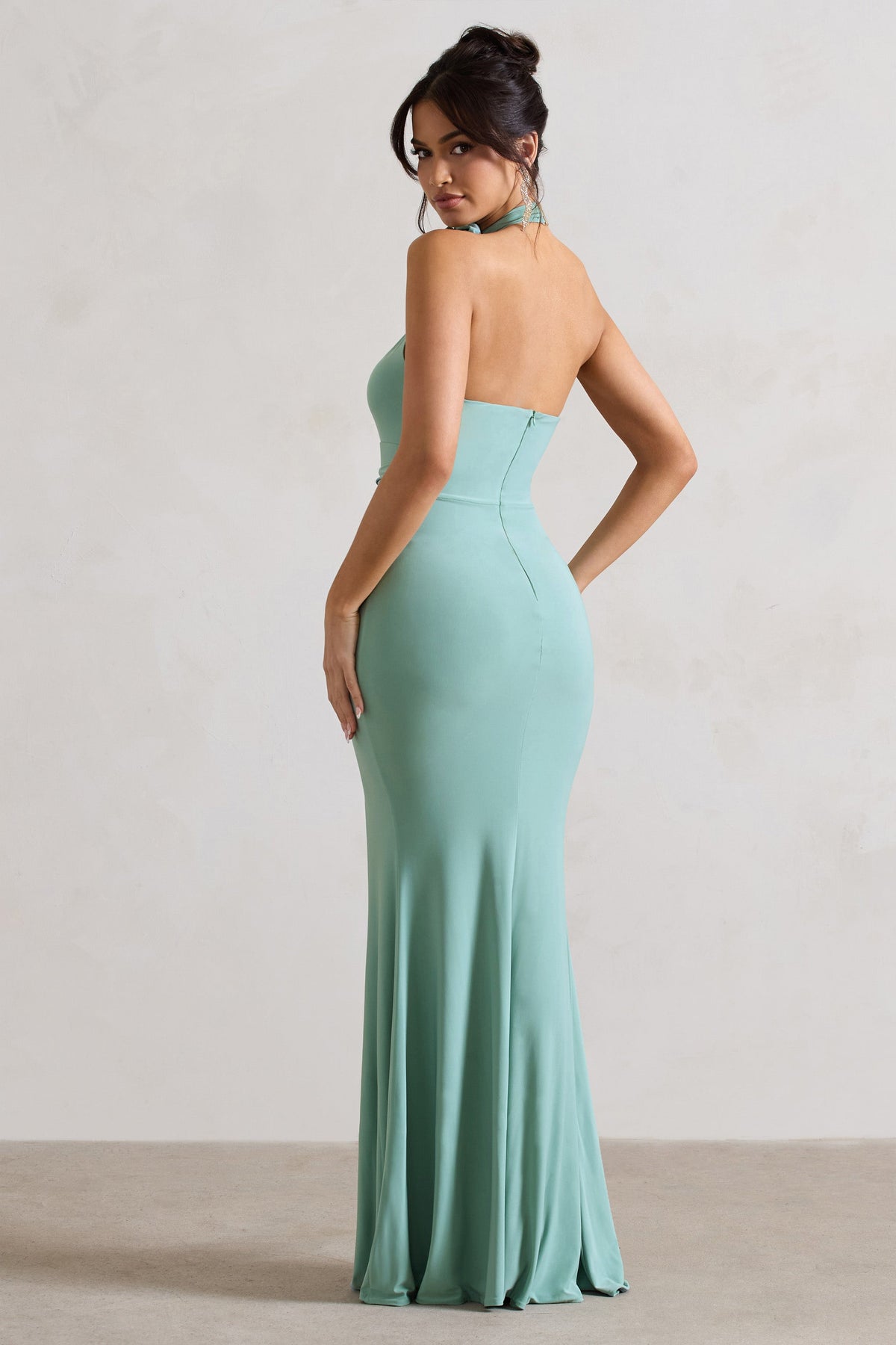 Kira Sage Halter-Neck Cut-Out Split Maxi Dress With Flowers Club L London - USA Kira Sage Halter-Neck Cut-Out Split Maxi Dress With Flowers Club L London - USA