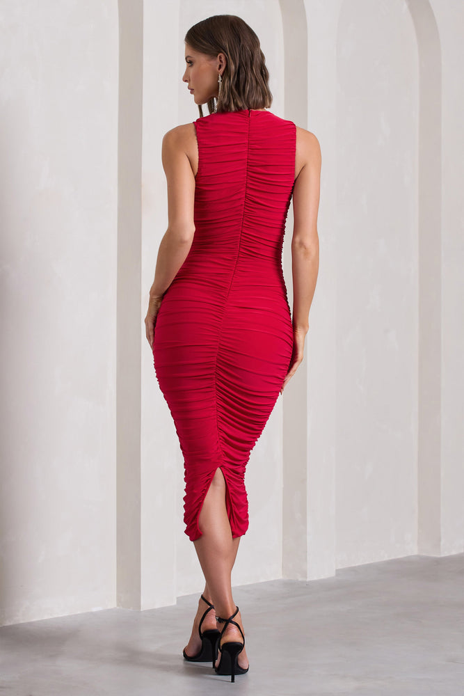 Buy CRIMSON RIBBED HIGH-NECK MAXI BODYCON DRESS for Women Online